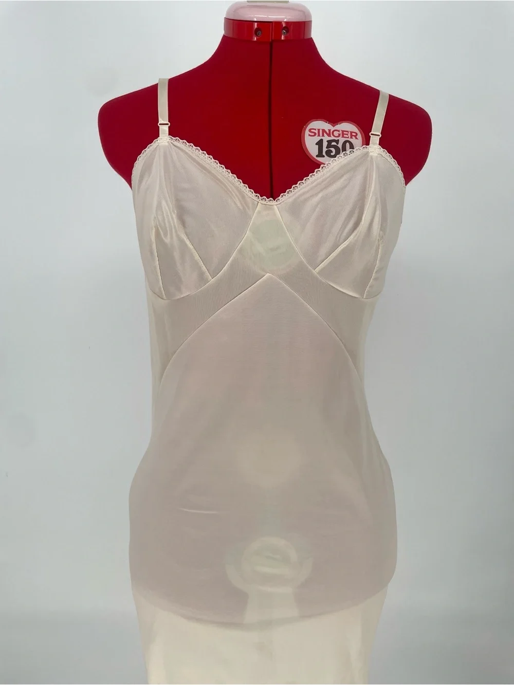 Vintage Cream Nude 100% Nylon Midi Length Full Slip Dress W/ Waist Panels - Picture 3 of 12